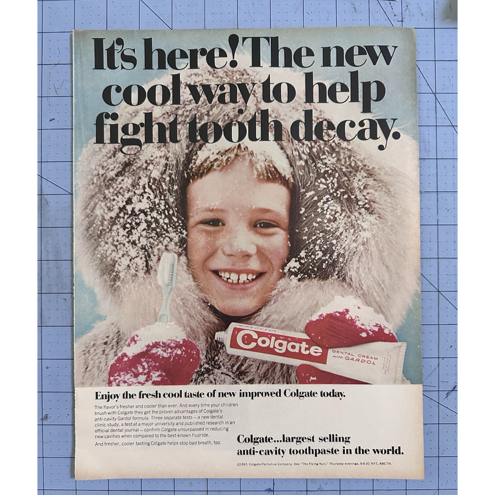 1967 Colgate Print Ad Toothpaste Dental Cream Cool Way Fight Tooth Decay